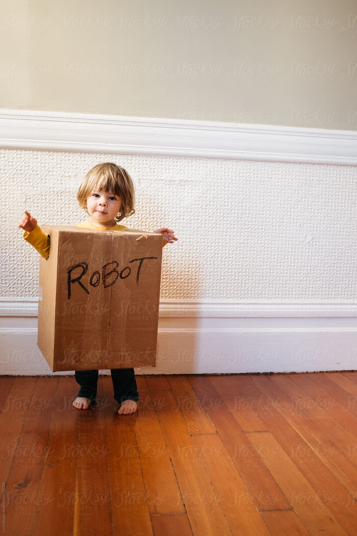 Summer Activities To Do With The Grandkids - A Child In A Cardboard Box Robot Costume