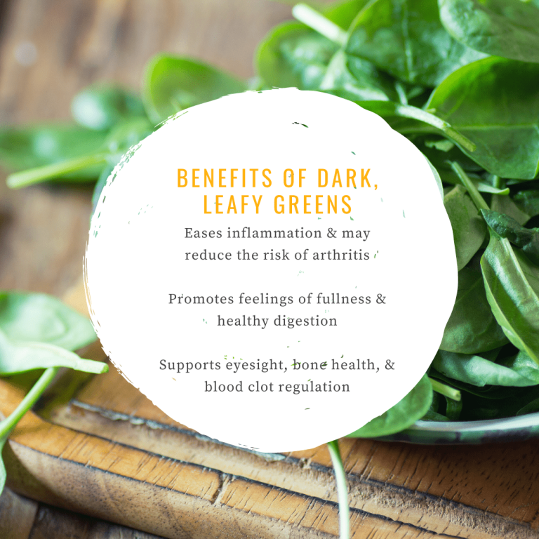 Infographic about the benefits of dark, leafy greens as one of the best foods for seniors