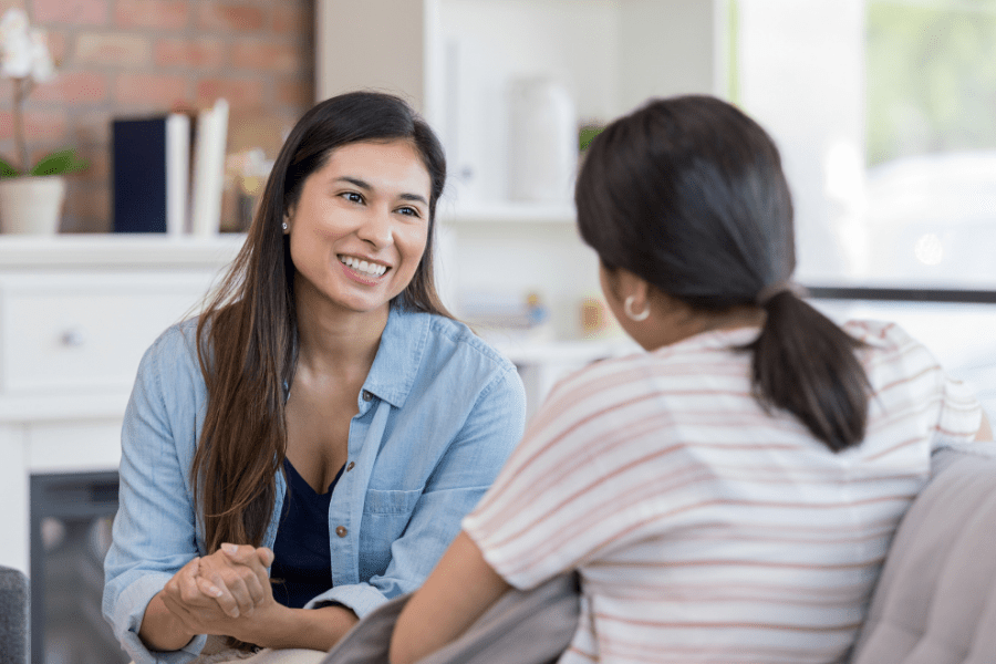 Mid-adult women talking about aging in place