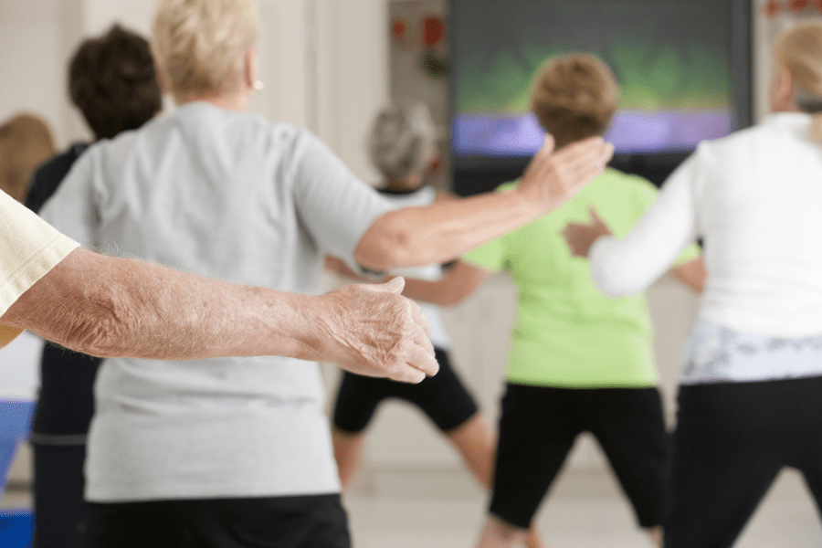 Group fitness class for seniors