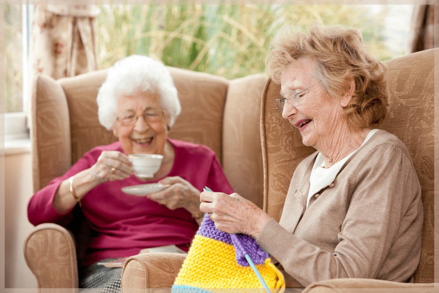 Senior Resources - Two elderly friends laughing in their chairs - MeetCaregivers