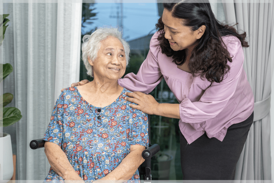 Advance directive - Adult daughter and elderly mother smiling at each other - MeetCaregivers