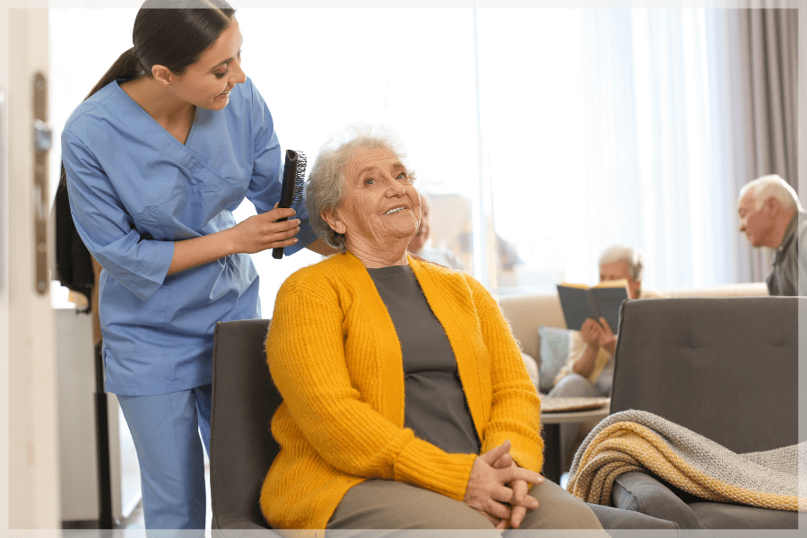 Caregiver license PCA brushing elderly womans hair MeetCaregivers